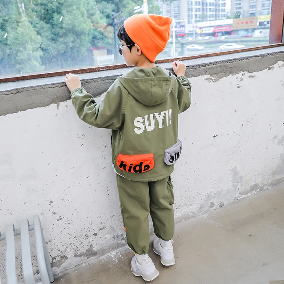 Одежда для мальчиков куртка с буквенным принтом + штаны костюмы комплект