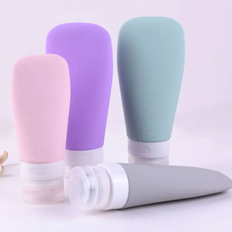 

4Pcs/Set Portable Silicone Empty Bottles Squeezable Refillable Tubes Containers