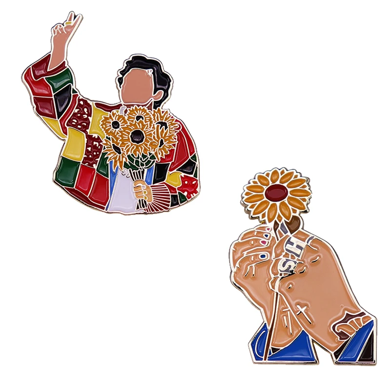 Брошь с подсолнухом HS эмалированная булавка тонкой линией однонаправленный