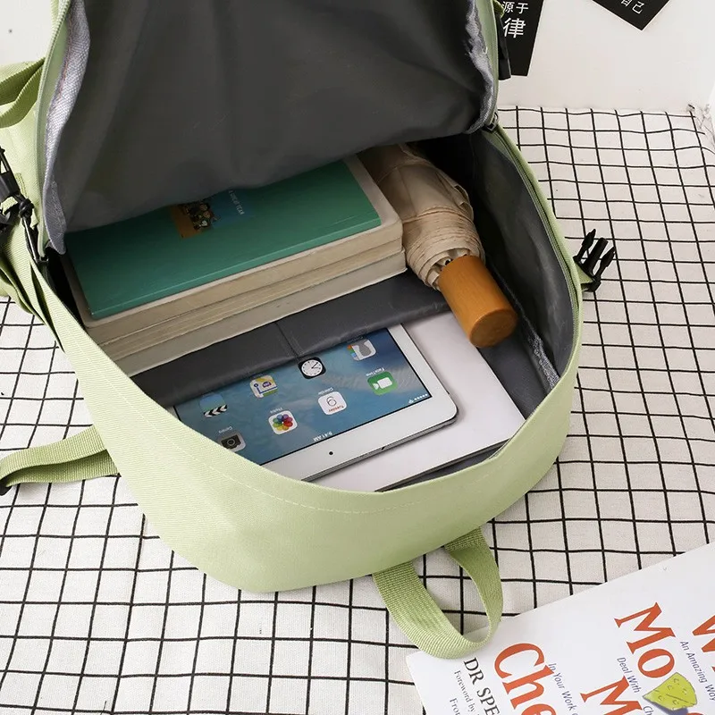 

5Piece Set Kawaii Schoolbags for Teenage Girls Women Backpack 2021 Canvas Travel Back pack Student notebook Bookbags Schoolbag