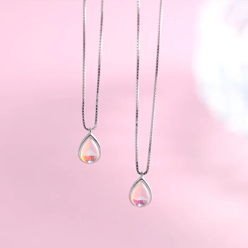 Fengxiaoling 100% 925 Sterling Silver Stone Moonstone Water Drop Necklaces & Pendants For Women Simple Fashion Party Jewelry|Ожерелья| |