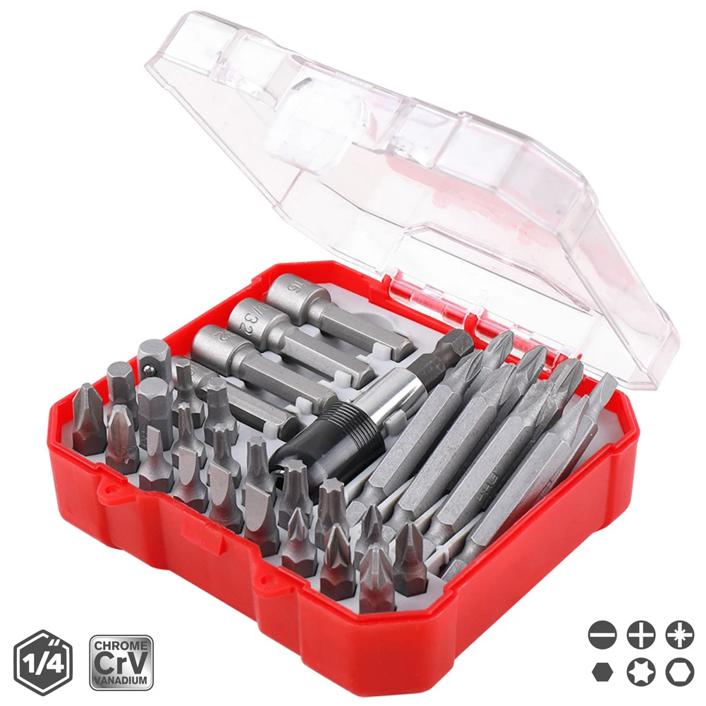 

34Pcs Screwdriver Bit Set Tamper-proof Security Hex Torx Tri-wing Power Drill Screwdriver Tool Bit Set with Box 6150 CR-V Steel