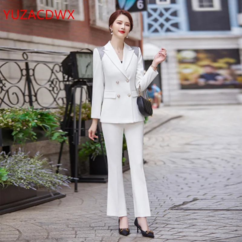 Black White Blazer 2 piece set Women Elegant Pants Suit Female New Career Office Suit 2022 Autumn Blazer Jacket Trousers Casual