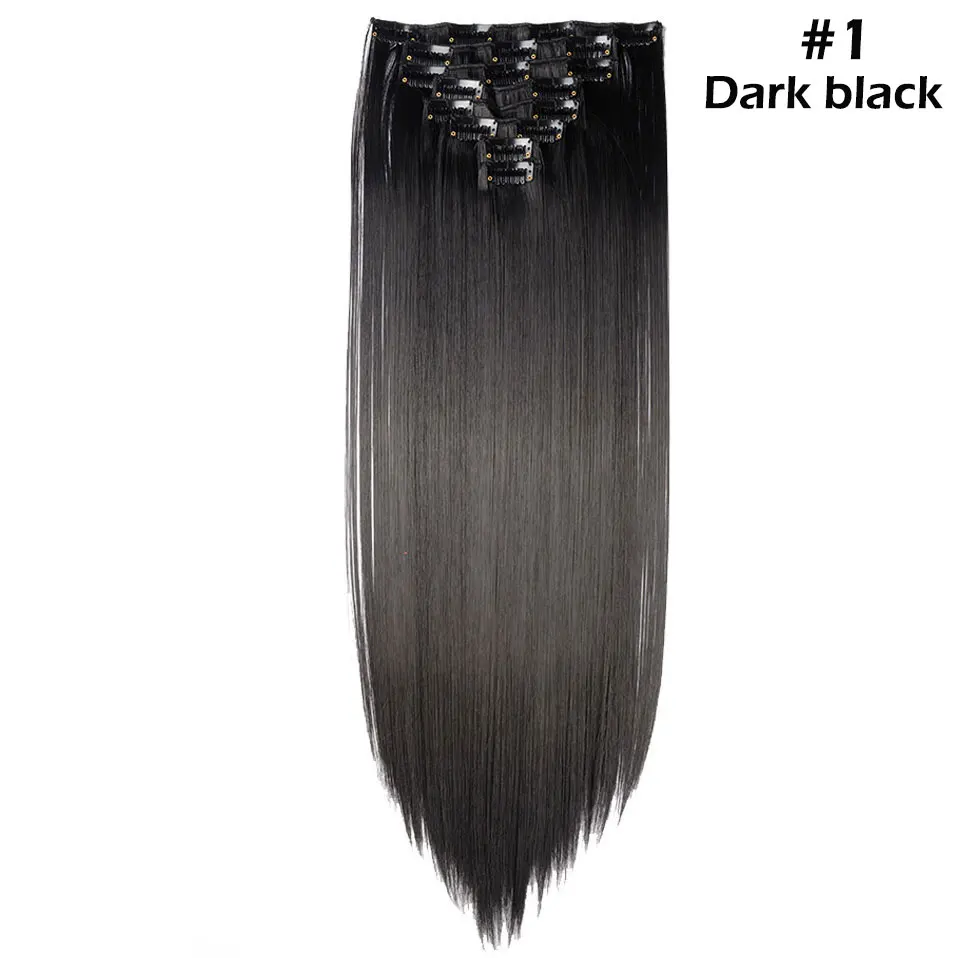 dark black S-noilite 8 шт./компл. 24 дюйма длинные модное прямое 17 видов цветов Синтетические накладки для волос на чёрный; коричневый цвет красного вина Рыжий набор для самостоятельного использования для женщин - Цвет: dark black