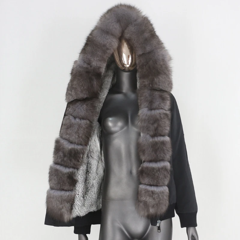 

CXFS 2021 Brand Waterproof Bomber Parka Real Rabbit Fur Coat Natural Fox Raccoon Fur Hood Winter Jacket Women Removable Warm