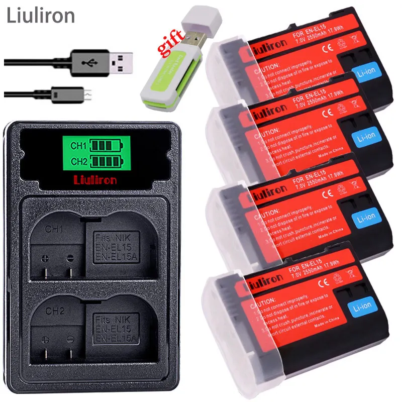 charger and 4battery Bateria EN EL15 EN-EL15A ENEL15 EN-EL15 Батарея пакет для Nikon D500 D600, D610 D750 D7000 D7100 D7200 D800 D800E D810 D810A& 1 v1 - Цвет: charger and 4battery