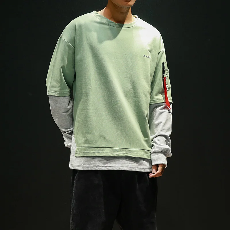 Мужские лоскутные толстовки с фальш-вставкой повседневные хлопковые пуловеры в