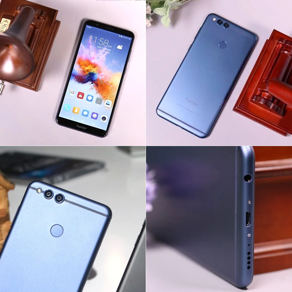 Мобильный телефон Honor 7X Face ID, 5,93 дюймов, 2160*1080 P, 4 гб, 64 гб, четыре ядра, две тыловые камеры, 3340 мач, смартфон с отпечатком пальца