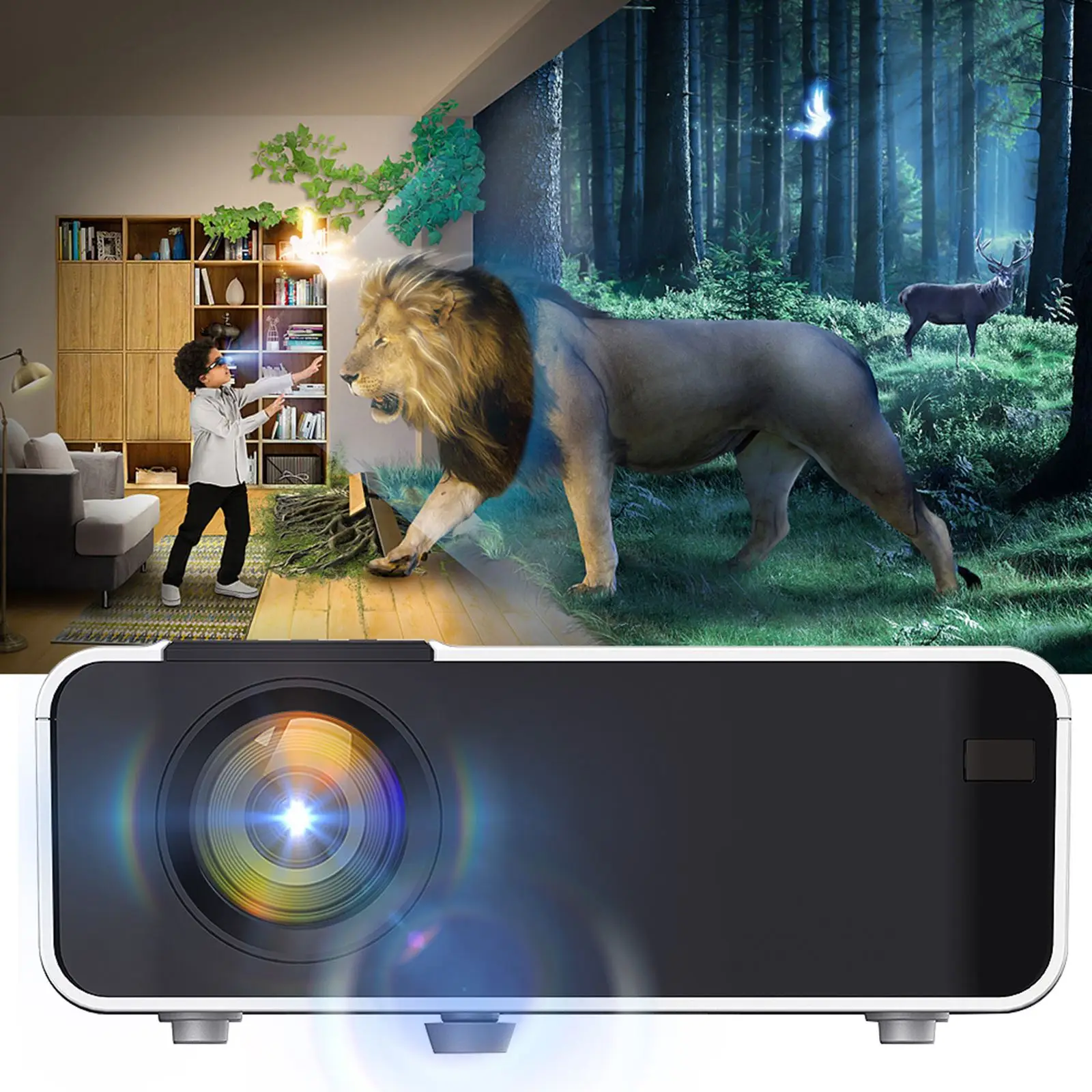 

1080P LED Projector 110-240V Multifunctional High Definition USB SD TF HDMI-Compatible VGA AV USB Port 1.4:1 LCD For Home