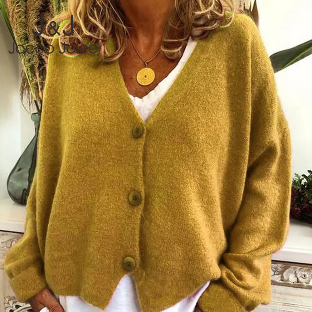 

Jocoo Jolee Women Vintage Harajuku Loose Sweater Coat Elegant V Neck Knitted Cardigan Casual Solid Oversized Knit Jacket Outwear