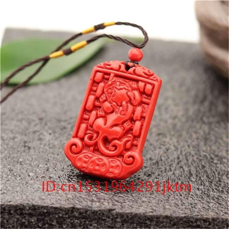 

Pendant Hand Chinese Amulet Necklace Cinnabar Carved Woman Gifts Pixiu Fashion Jewellery Red Organic Natural Charm Men Tiger