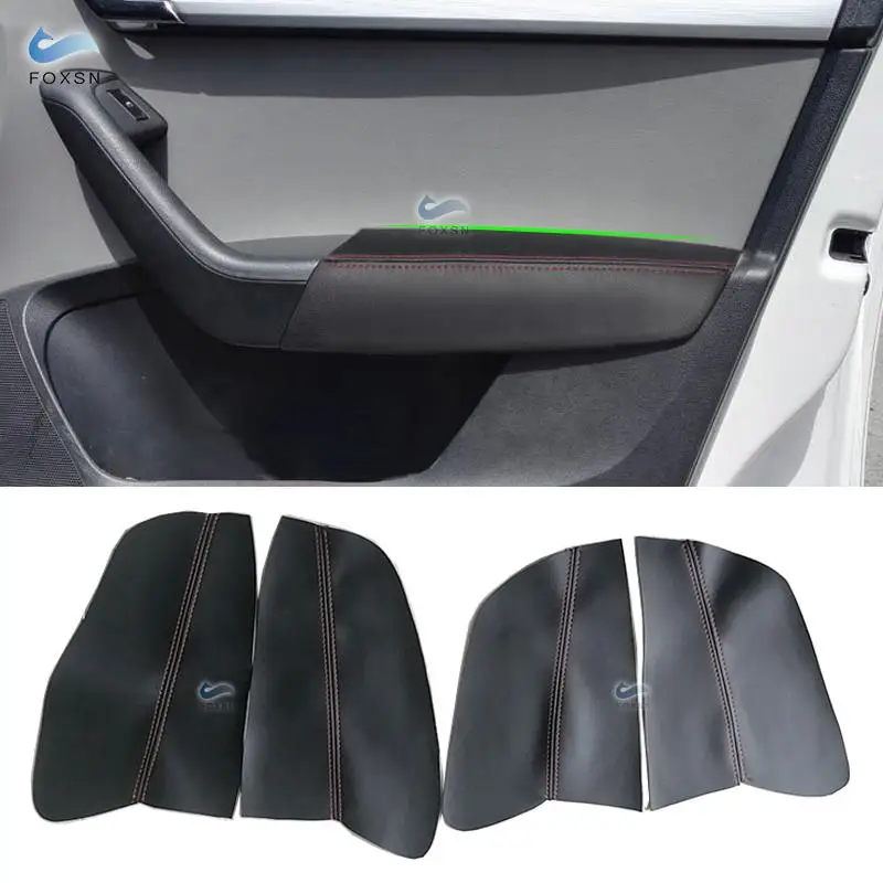 For Skoda Octavia 2015 2016 2017 Microfiber Leather Interior Door Armrest Panel Cover Protection Trim