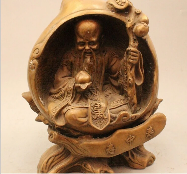 Статуя богатства 13 дюймов Китайская народная бронзовая персиковый журавль