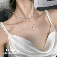 european and american fashion double pearl pendant female necklace sexy girl clavicle chain unusual christmas party neck chain