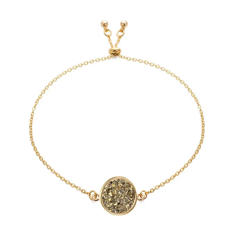 Модный Регулируемый Круглый круглый полимерный Druzy браслет Drusy из искусственной смолы Druse камень Золотая Серебряная цепочка ювелирное изделие для женщин подарок