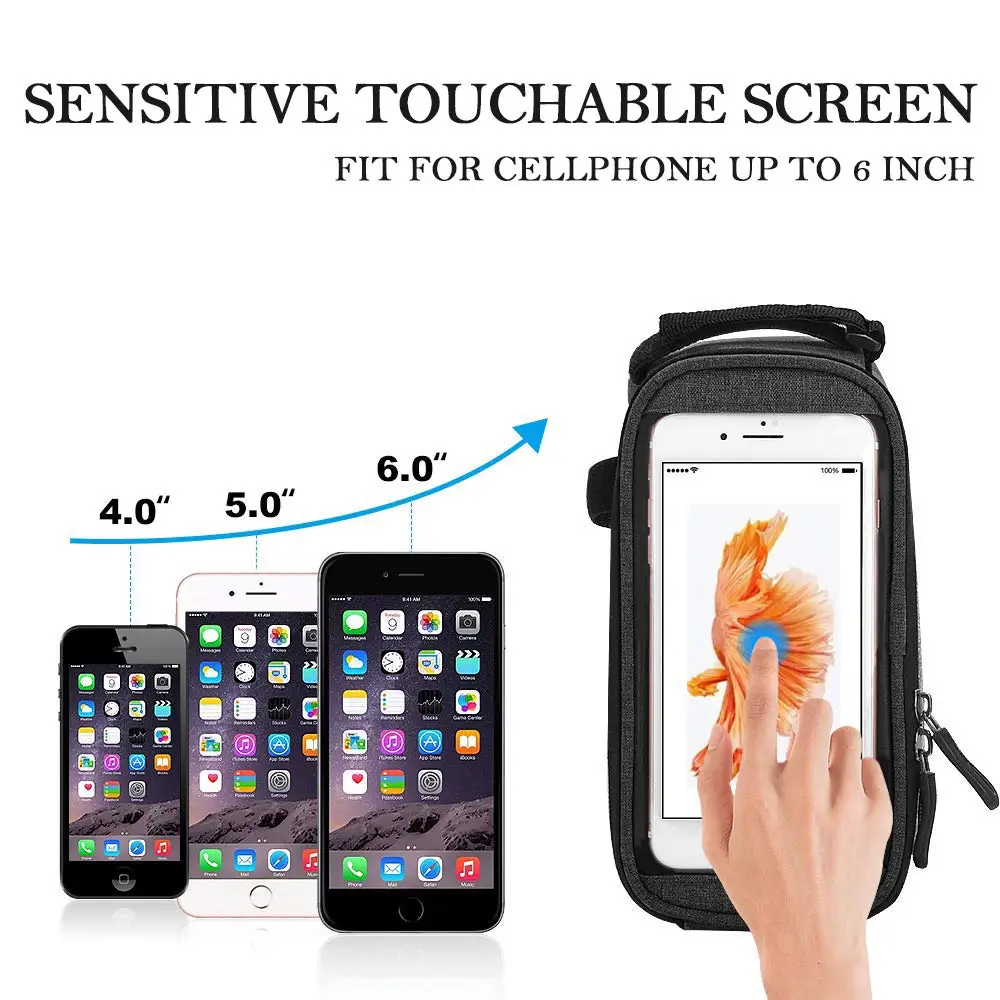 B-SOUL Waterproof MTB Road Bike Front Tube Bag 6inch Phone Touch Screen Saddle Mobile with Headphone Hole Accessories | Спорт и