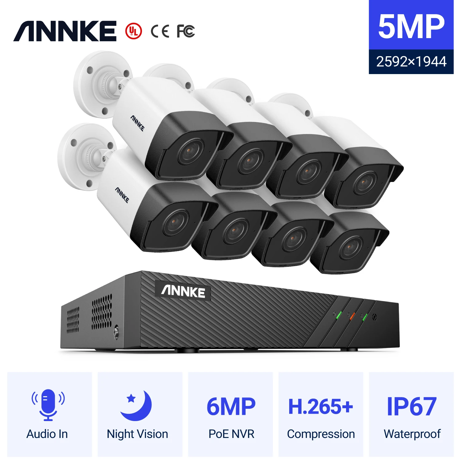 ANNKE 5MP H.265 + Super HD PoE сетевой видеорегистратор безопасности Системы 8 шт. 2 мм