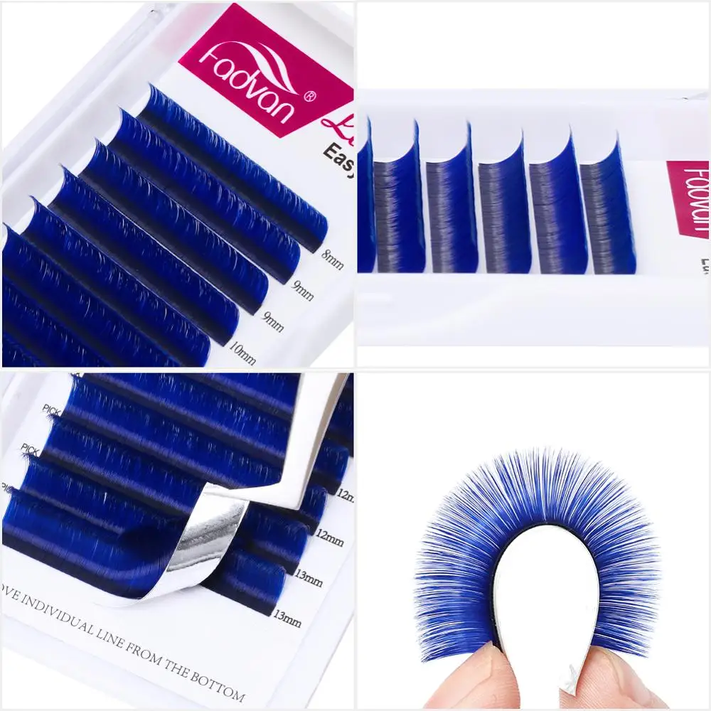 Накладные ресницы Easy Fan синие красные фиолетовые коричневые натуральные мягкие C