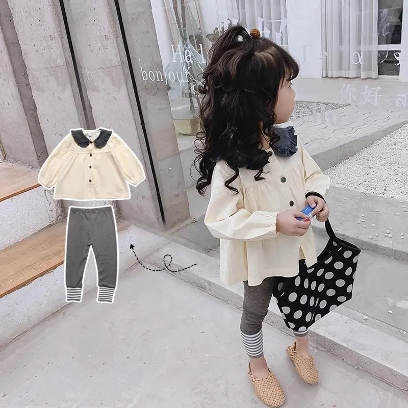 

Girl's Suit Autumn New Style Clothing Suit Girl Baby Shirt + Pants 2-piece Set Children's Long-sleeved Top Suit Girl Outfits