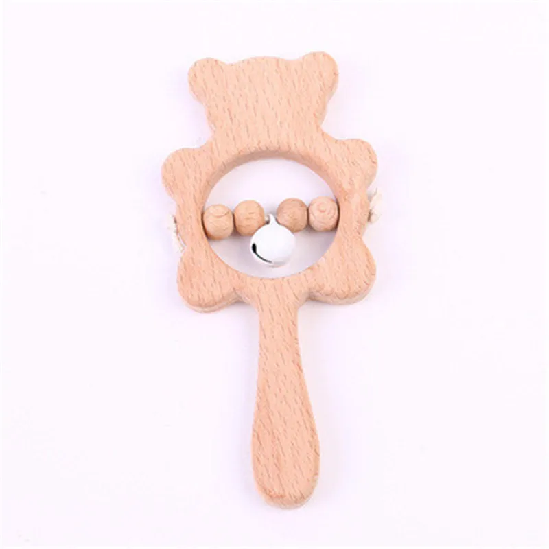 

15*7MM Baby Teether Animal Molar Toy Beech Bear Music Rattles Wooden Mittsboys Teether Nursing Pendant Teething Educational Toys