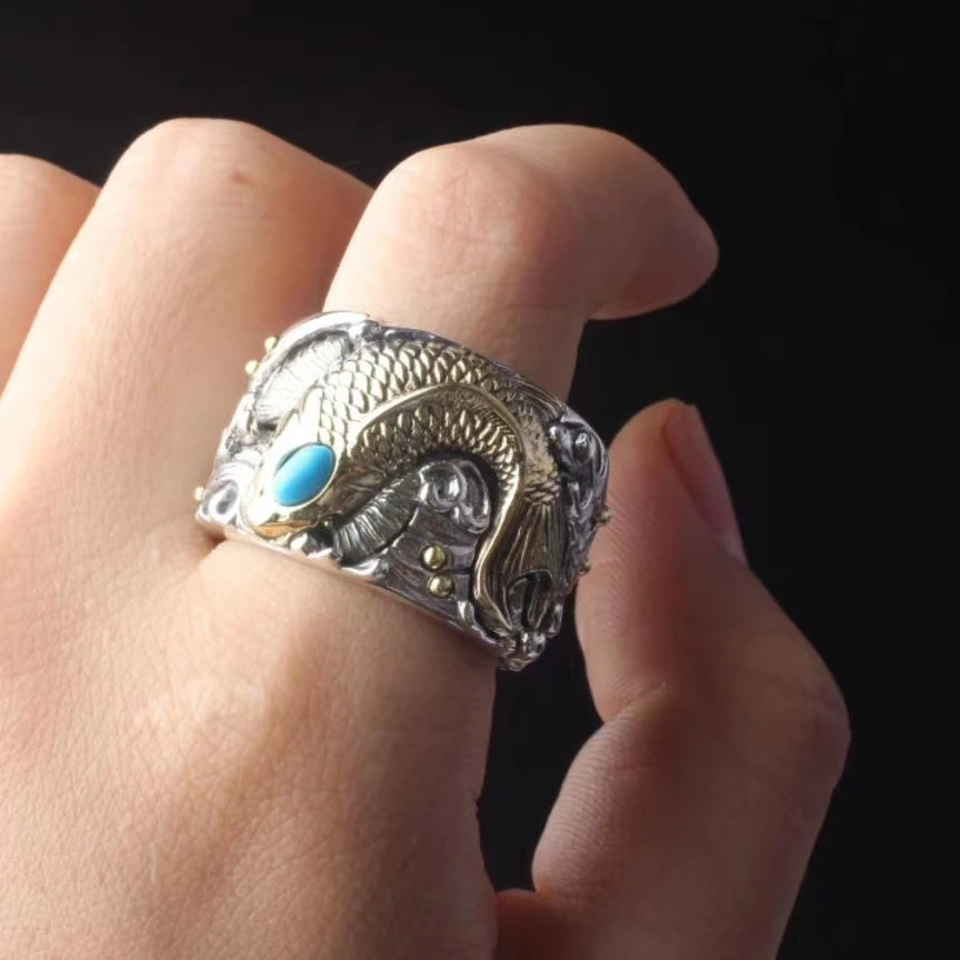 

925 Silver Koi Ring Retro Personality.