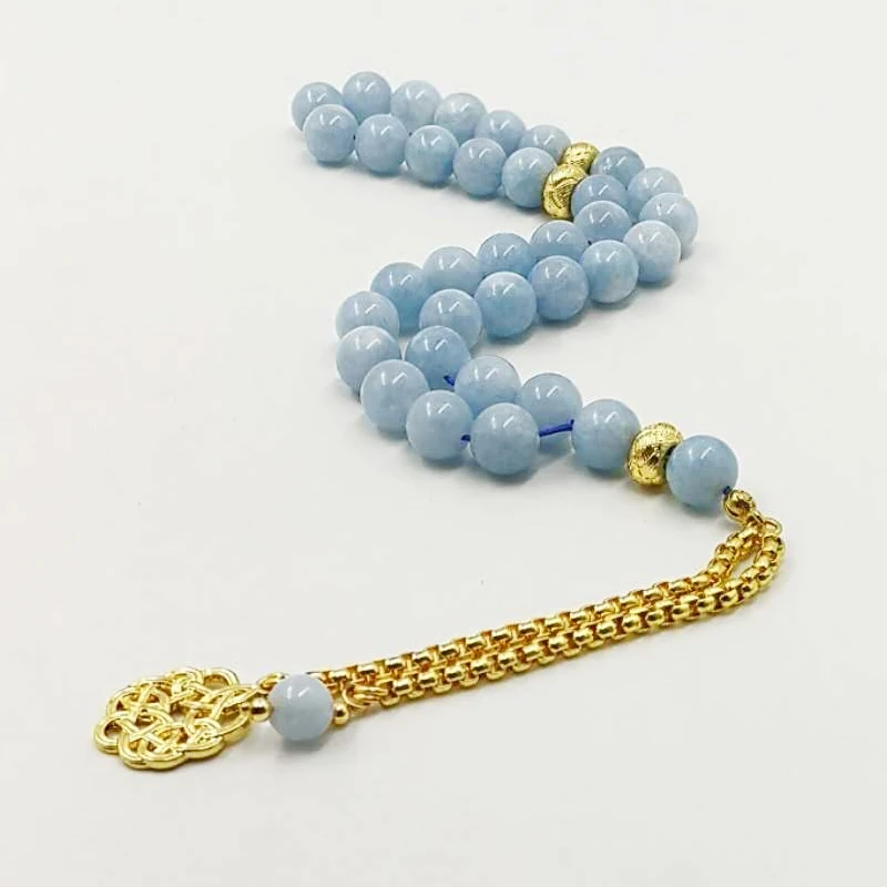 Natural Aquamarines stone New Style tasbih Bracelets Man's misbaha Special islam Gift for muslim 33 45 66 99 gold prayer beads