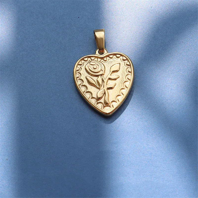 

Gold Plated Stainless Steel Heart Rose Flower Angel Pendant For Women Jewelry, Fashion Diy Necklace Female Vintage Accessories