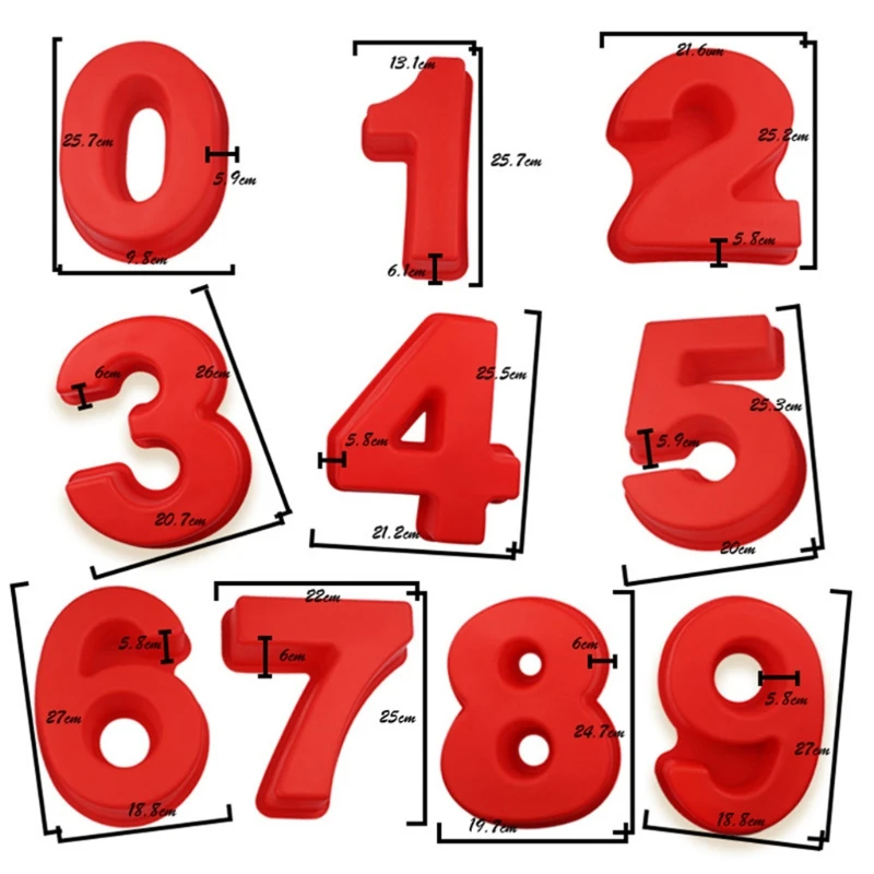 

10 Pcs/Set 0-9 Large Digital Numbers Epoxy Resin Mold Cake Baking Decorating Silicone Mould DIY Crafts Jewelry Ornaments G2AF