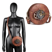 steampunk retro mechanical gear bag medieval women clock inclined shoulder lady circular punk bag leather multi function
