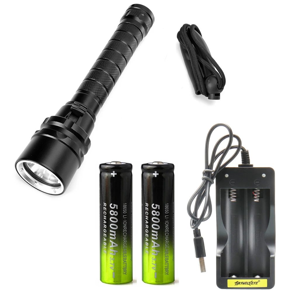 

Professional waterproof Diving Flashlight Torch T6 200m Underwater Scuba Diving Torch IPX-8 Dive Light Using 18650
