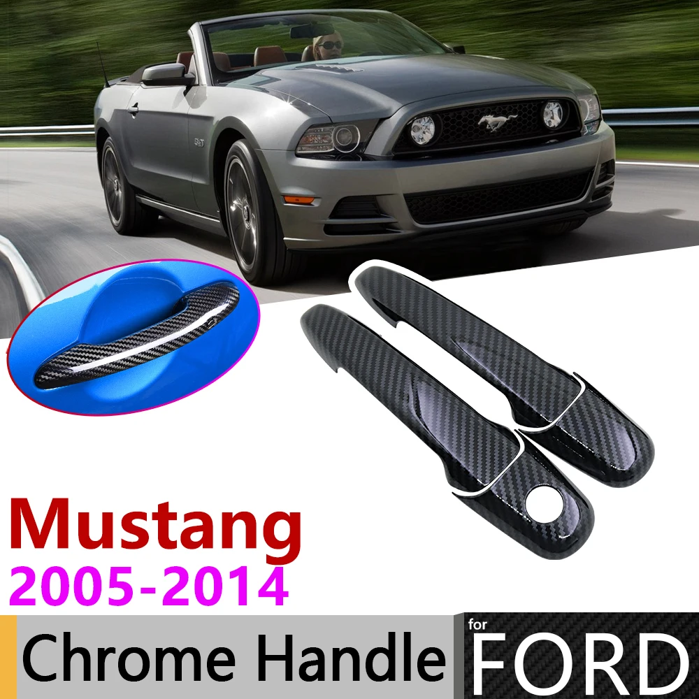 Black Carbon Fiber Door Handle Cover for Ford Mustang Shelby GT GT500 2005~2014 2013 Car Accessories Stickers Trim Set Chrome