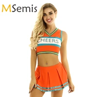 womens charming cheerleading uniform cheerleader carnival cosplay stage costume sports outfit crop top with mini pleated skirt
