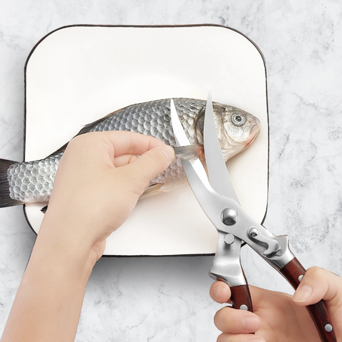 

Stainless Steel Chicken Stone Scissor Poultry Shear Wood Handle Kitchen Cutter Fish Meat Vegetable Scissor Safe Lock