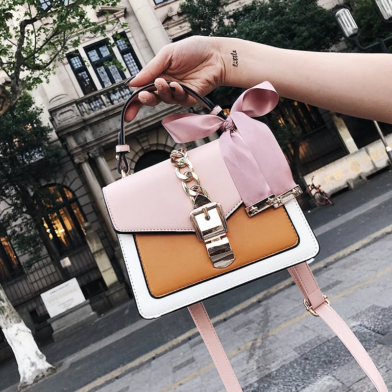 

Korean Fashion Small Square Bag Women Messenger Bags Bow Ribbons Design Shoulder Bag Simple Crossbody Bag Clutch Women Handbags