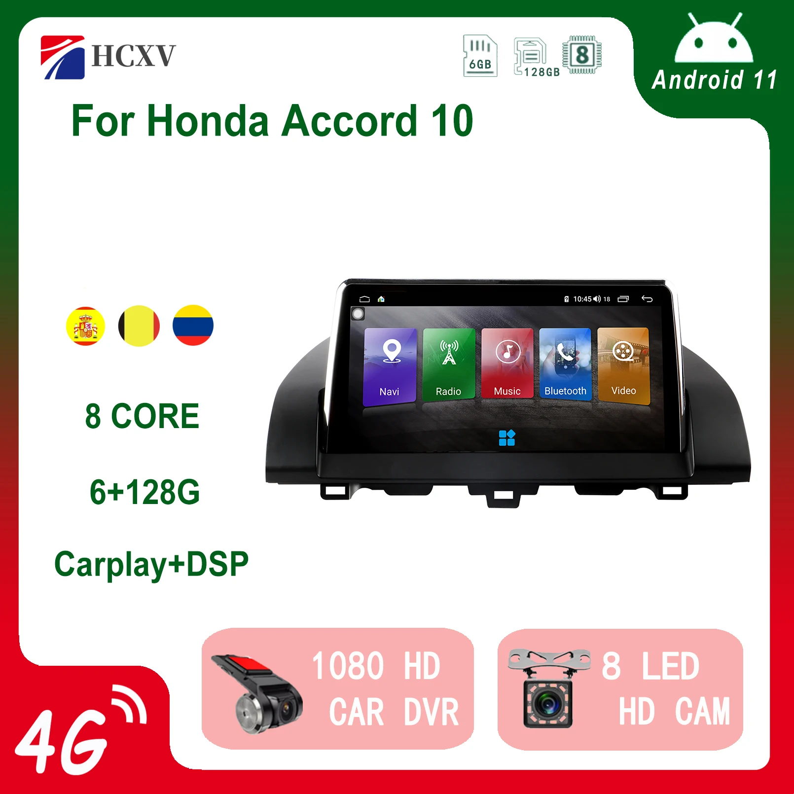 

Автомобильная стереомагнитола HCXV Android для Honda Accord 10 9,66 ''Автомобильная навигационная и мультимедийная система Dvd плеер аудио Gps авторадио рад...