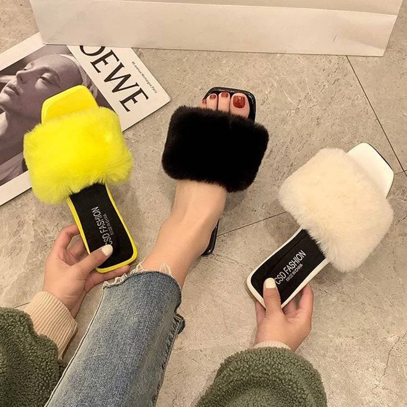 Luxury Fur Women Slippers Autumn Winter Furry Indoor Home Slippers Antiskid Outdoor Female Large Size Elegant Slides women