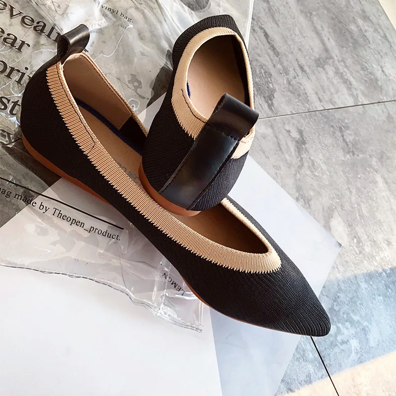 Women's Flat Shoes Ballet Single Shoes Pointed Toe flats Ladies flat Shoes Comfortable Ballet Knit De Mujer Loafers Autumn shoes