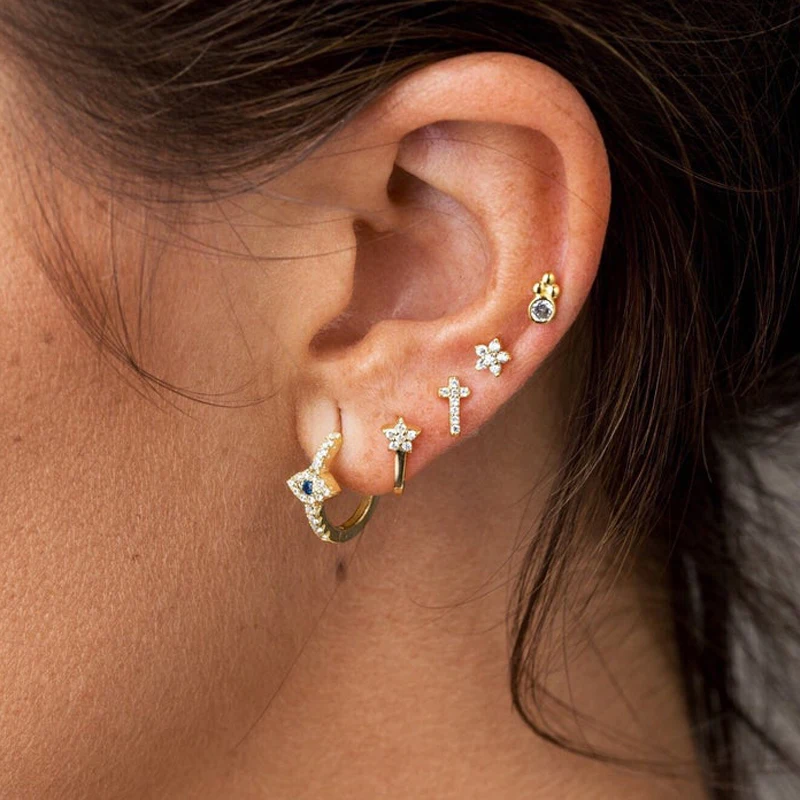 Счастливый сглаз маленькая серьга-кольцо зеленый белый Cz проложили гарантию 925