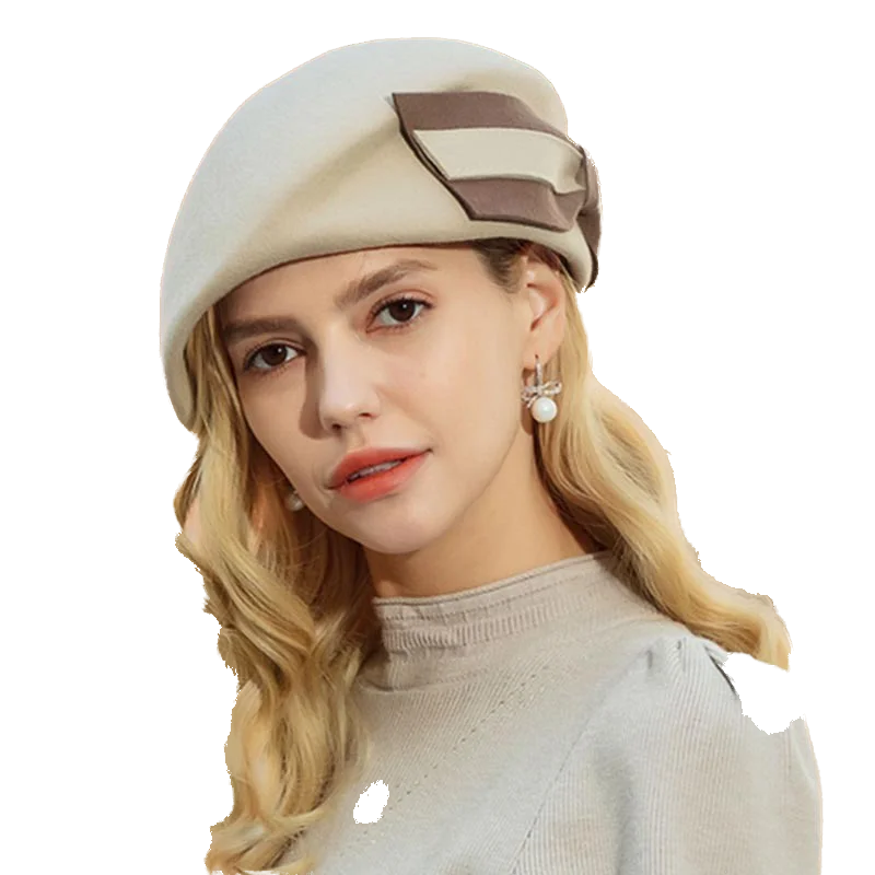 Французский верблюжьей шерсти шляпы берет Женская зимняя фетровая шляпа с