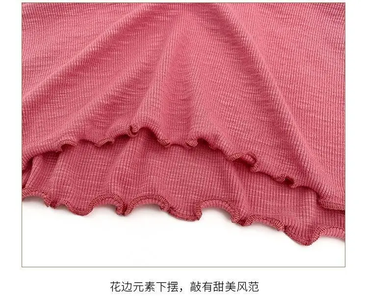 

Half high neck slim long-sleeved T-shirt with wooden ears for women's autumn new student bottoming shirt winter crop tops