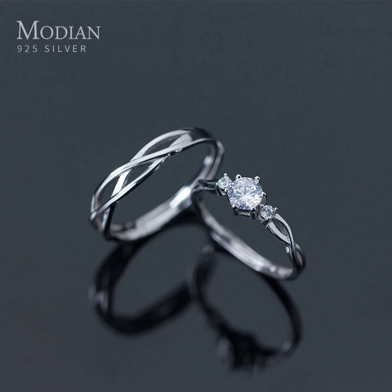 

Modian Romantic Sparkling AAA Zircon Line Ring for Men and Women Fashion 925 Sterling Silver A Pair Lovers Wedding Ring Jewelry