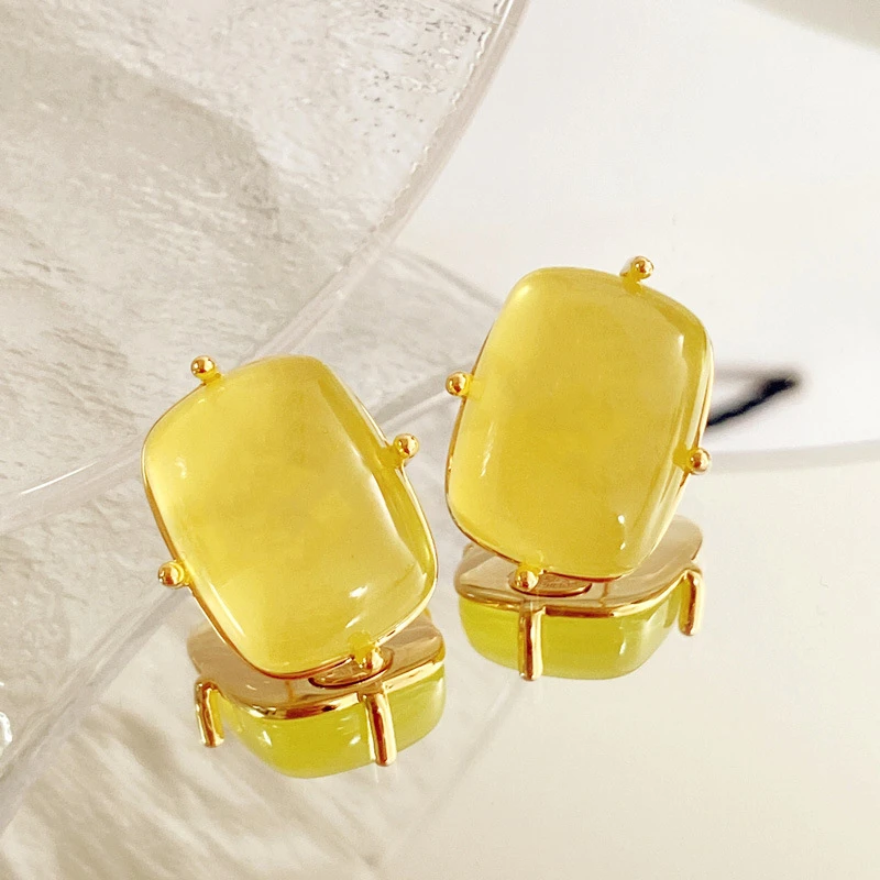 

Earrings Women's S925 Silver Needle Fresh Middle Ages Crystal Sugar Glass Jelly Green Candy Color Retro High Sense Party Gift
