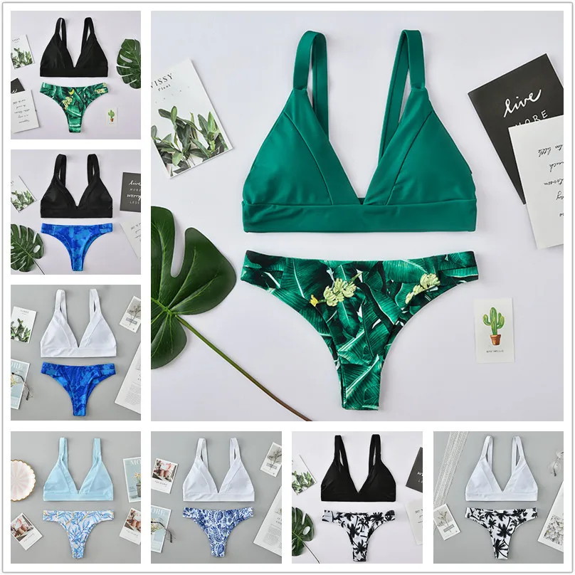 PRYDYC женский купальник с принтом в виде листьев Раздельный купальный костюм пуш