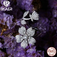 sakura rings bisaer dazzling cubic zircon 925 sterling silver blooming sakura flowers finger rings for women jewelry efr076