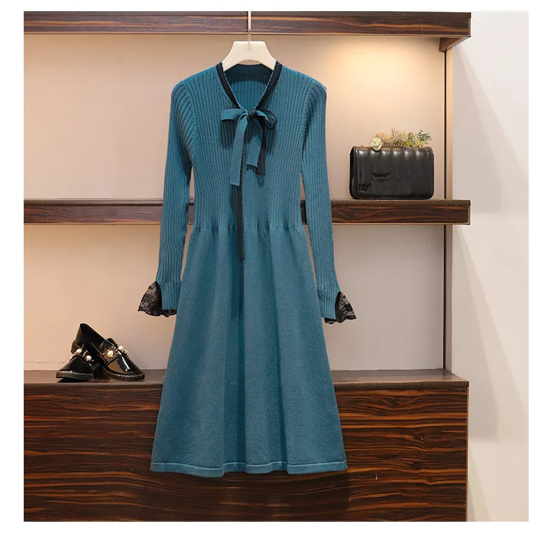 HAMALIEL элегантные женские вязаные длинные платья с кружевным бантом новый