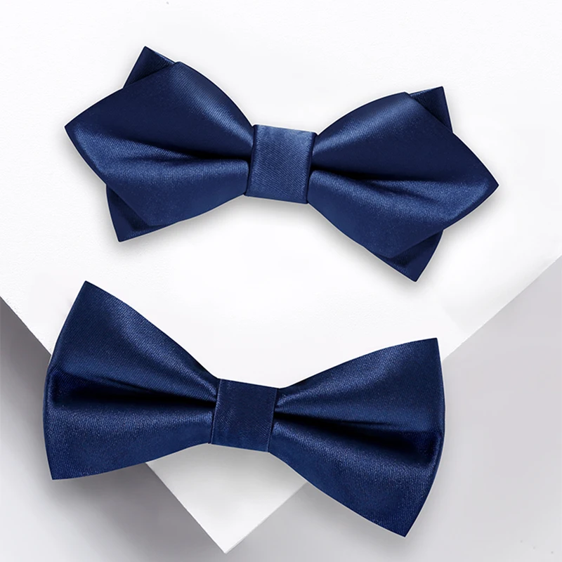 Designer Brand Fashion Two Layer Bowtie For Men High Quality Groom Wedding Party Butterfly Bow Tie Set Pocket Gift Box Navy Blue