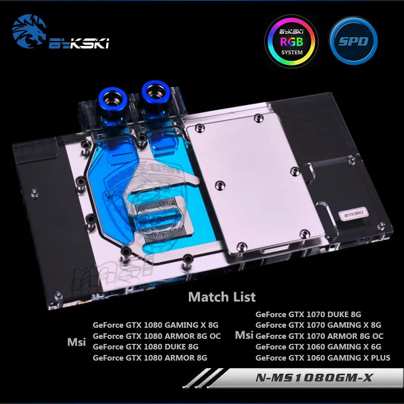 Водяной блок Bykski с полным покрытием графического процессора для MSI GTX1080 GTX1070 GTX1060