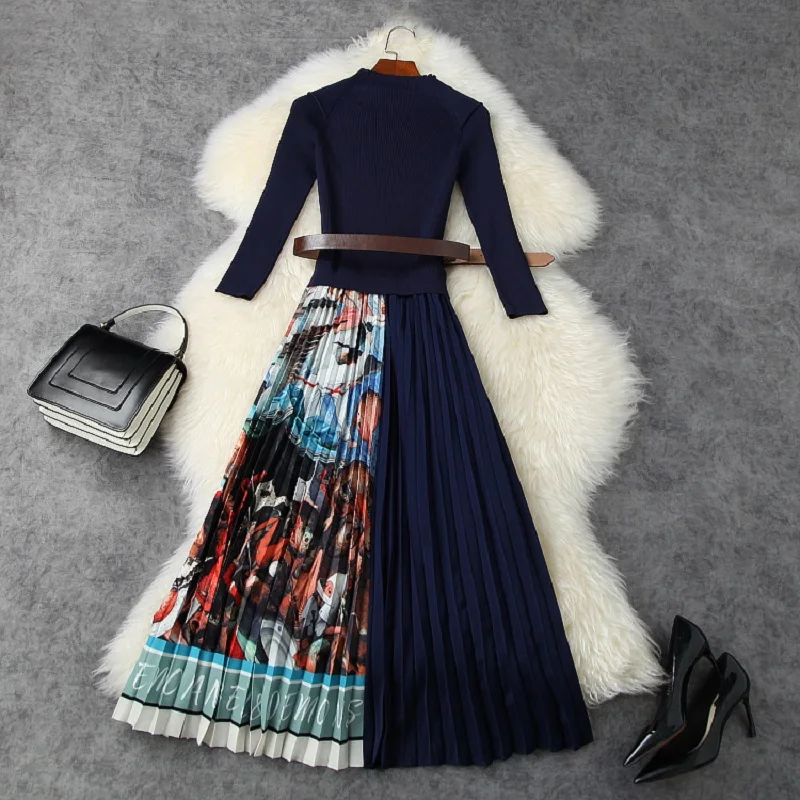 

Superior 2021 quality new autumn Lady Striped knitted stitching printing dress women's Womanliness dresses casual Party Dress
