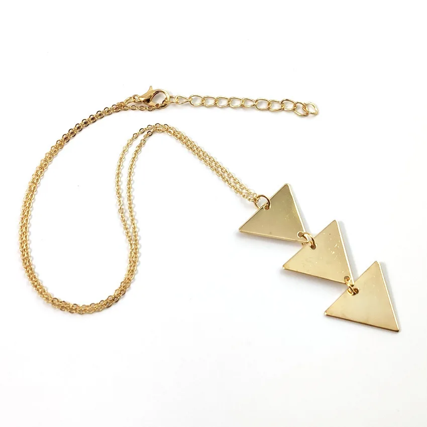 

L60 New Long Chain Metal Glossy Triangle One Piece Pendant Necklace Women Simple Jewelry