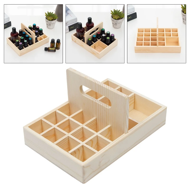 X7AB Essential Oil Storage Box Case Wooden Organizer Holds 21 Bottles with Handle | Дом и сад